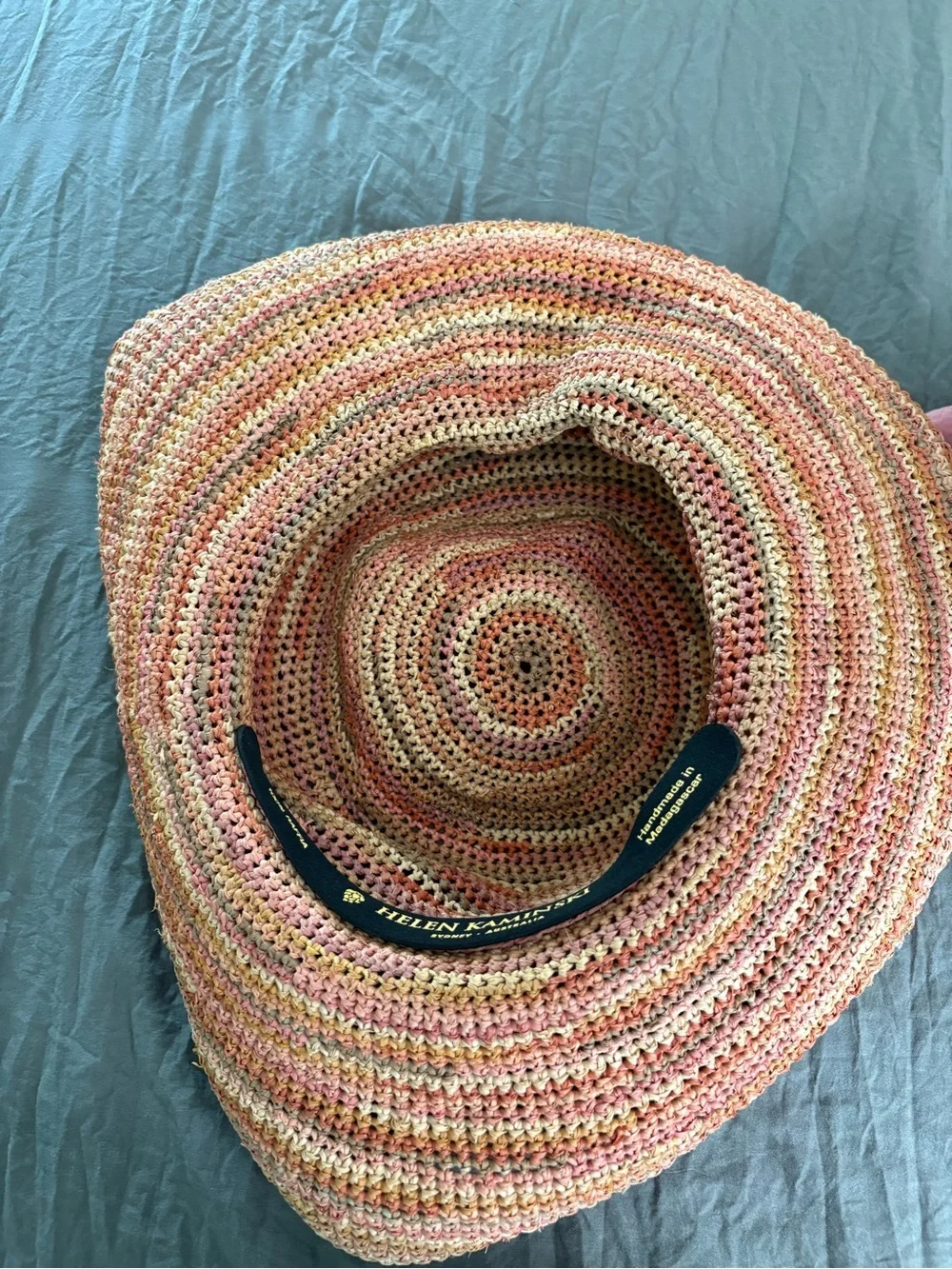 Helen Kaminski Coral Melange Raffia Woven Adjustable Sun Hat.